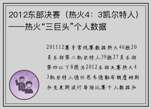 2012东部决赛（热火4：3凯尔特人）——热火“三巨头”个人数据